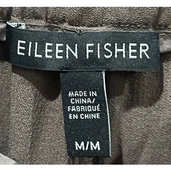 EILEEN FISHER Silk Georgette Crepe Slouchy Brown Pants - Picture 2 of 4